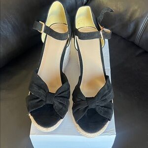 Black Women's Bow Espadrille Wedge Sandals